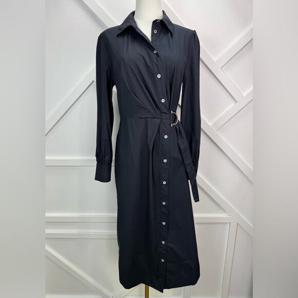 Pearl By Lela Rose Dresses & Skirts - Pearl By Lela Rose Cotton Poplin Long Sleeve Shirt Dress Black D Ring Sash Sz 8
